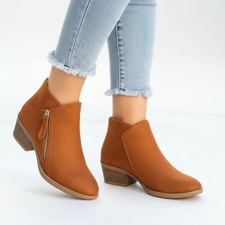 Theodora - Women's Suede Block-Heel Ankle Boot