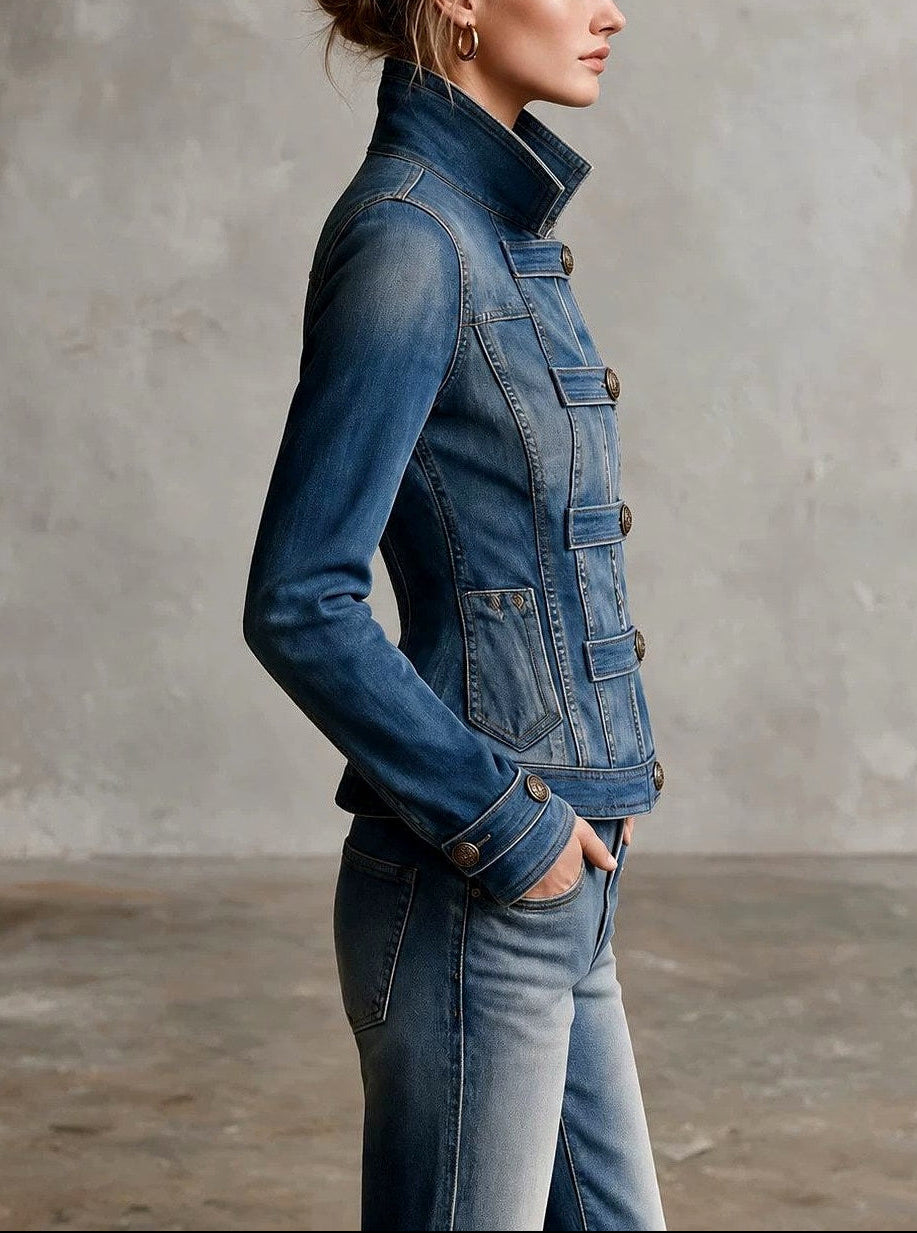 Tiana - Women’s High Collar Denim Jacket 6