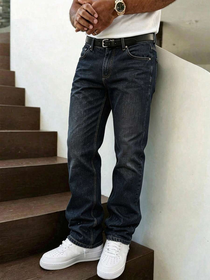 Tom - Men's Straight-Leg Denim Jeans with Contrast Stitching
