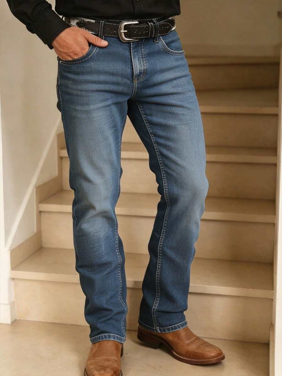 Tom - Men's Straight-Leg Denim Jeans with Contrast Stitching