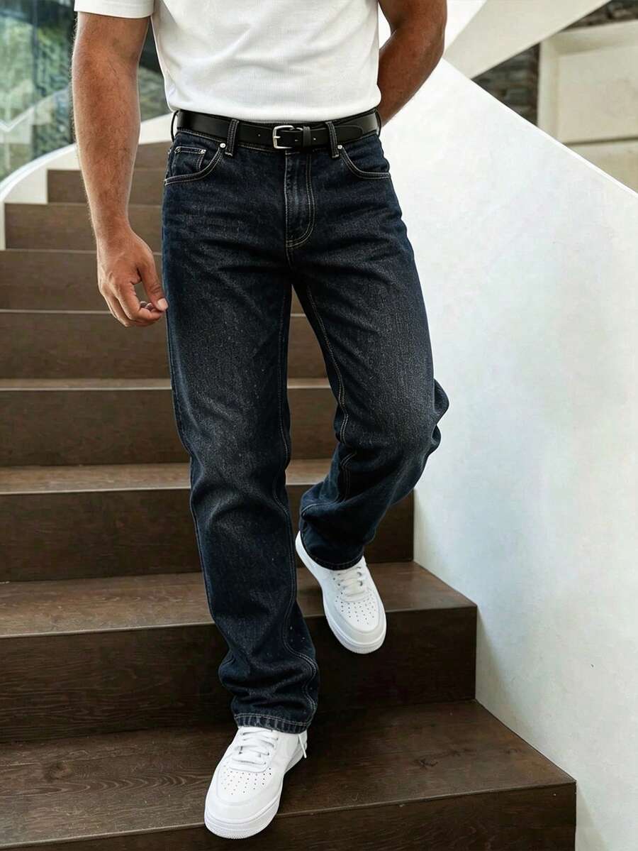 Tom - Men's Straight-Leg Denim Jeans with Contrast Stitching