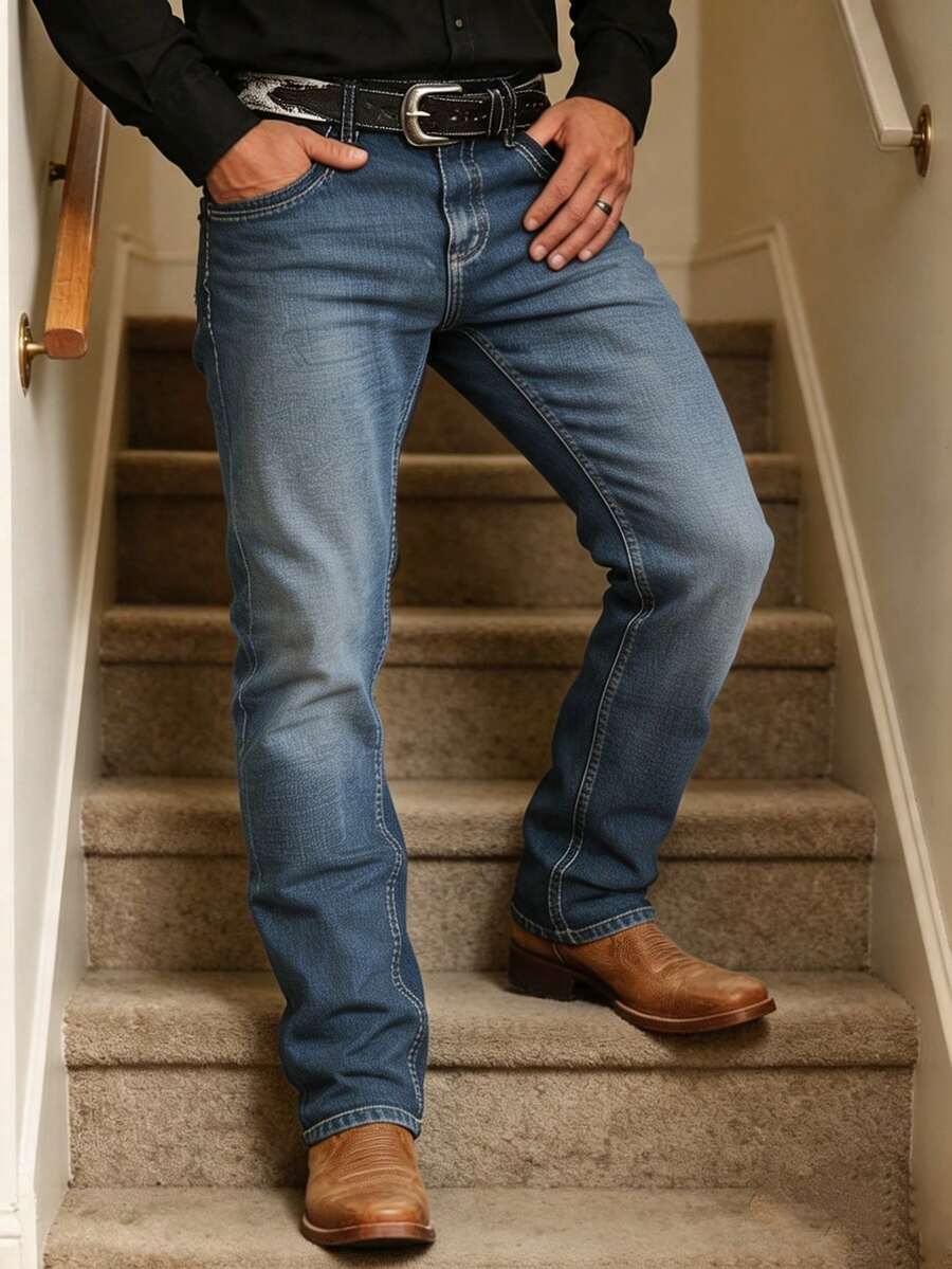 Tom - Men's Straight-Leg Denim Jeans with Contrast Stitching