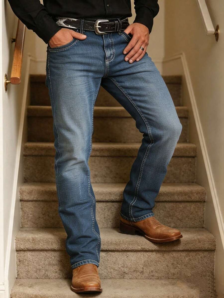 Tom - Men's Straight-Leg Denim Jeans with Contrast Stitching