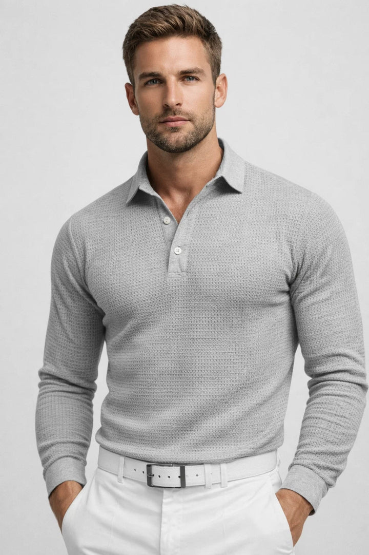 Tony - Men's Textured Knit Long-Sleeve Polo