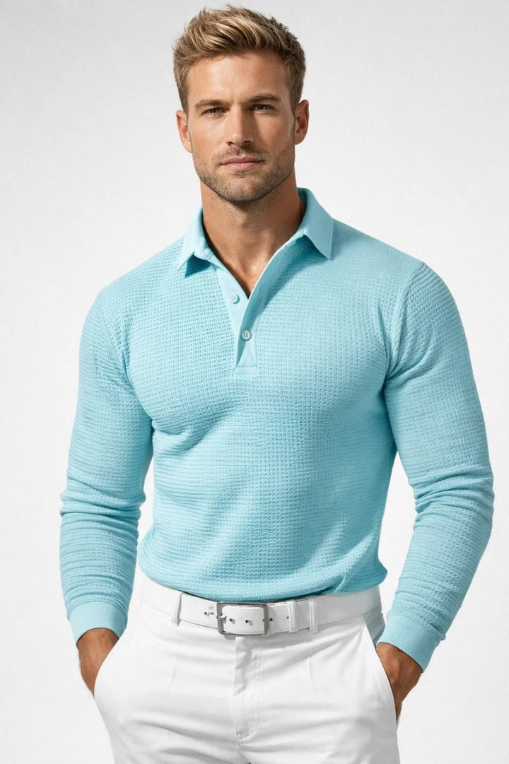 Tony - Men's Textured Knit Long-Sleeve Polo