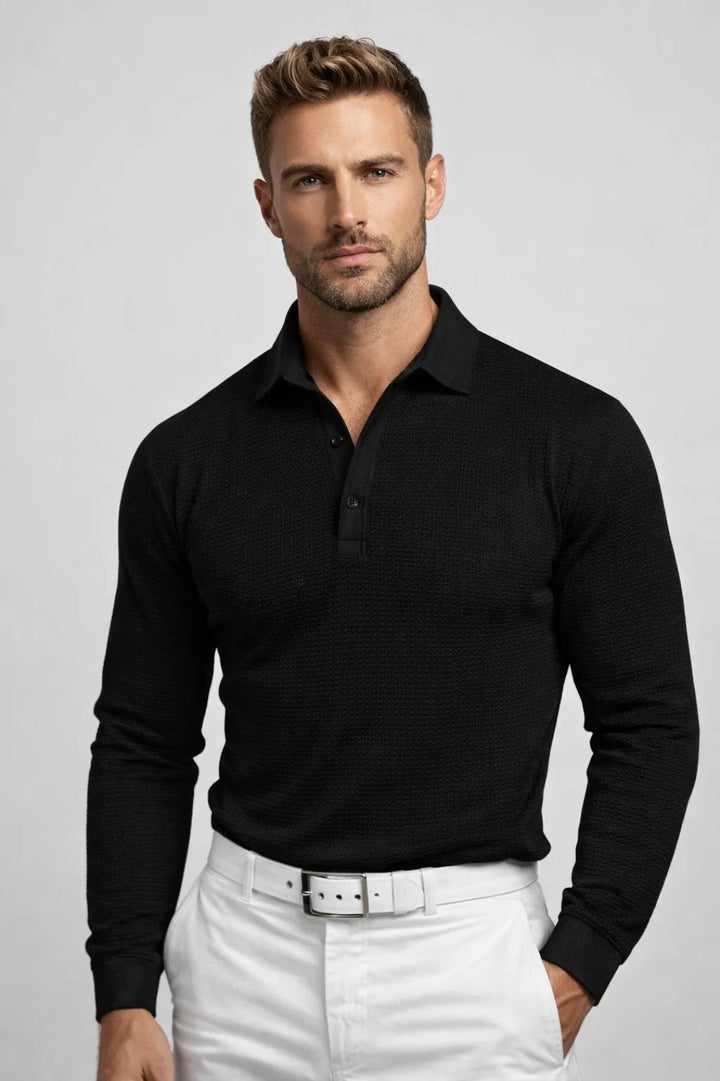 Tony - Men's Textured Knit Long-Sleeve Polo