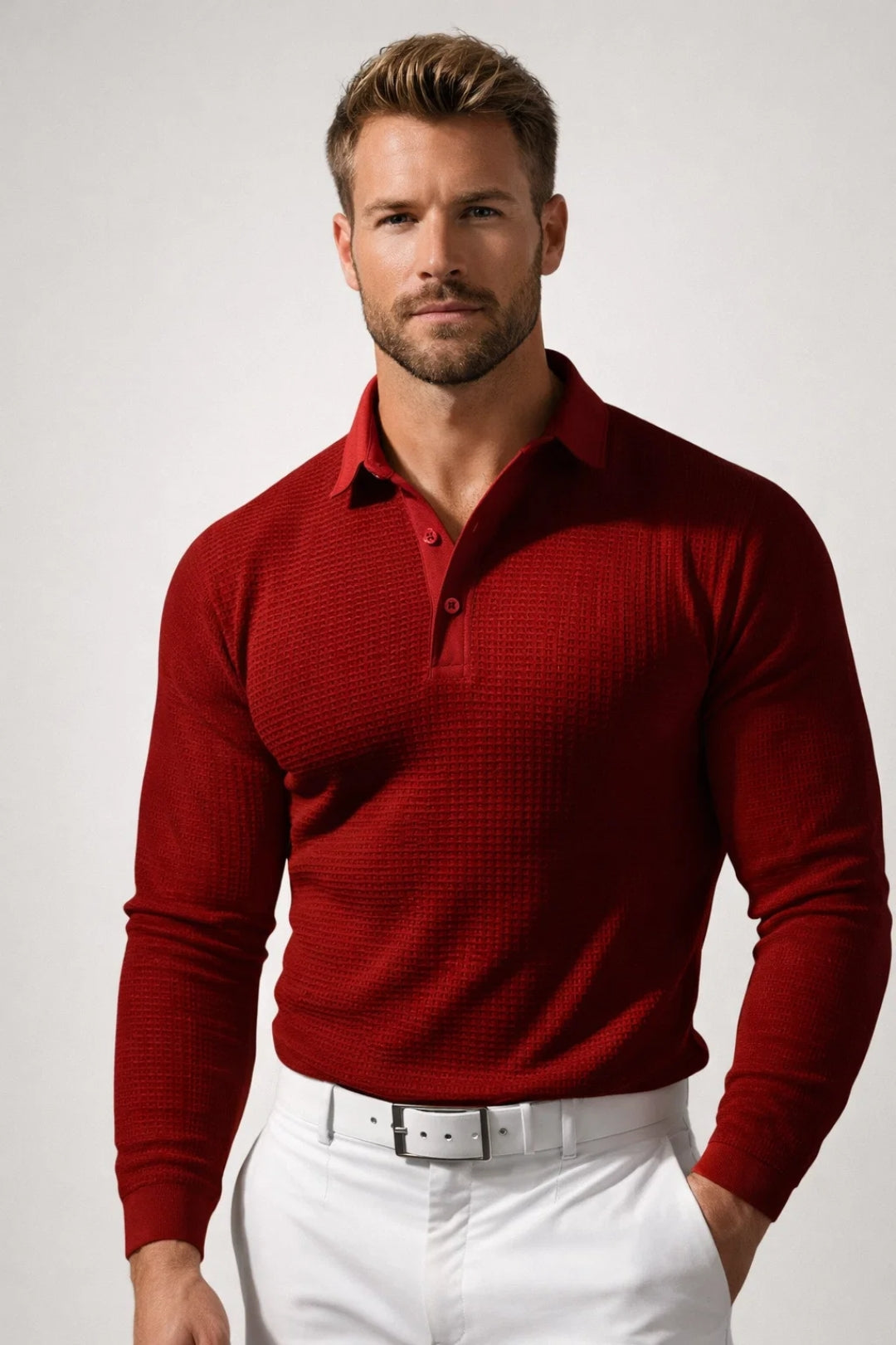 Tony - Men's Textured Knit Long-Sleeve Polo