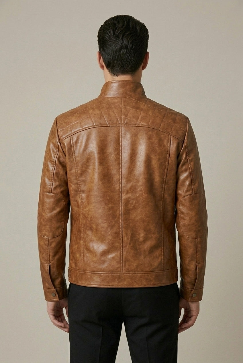 Trace - Men's Faux Leather Jacket with Quilted Shoulder Panels