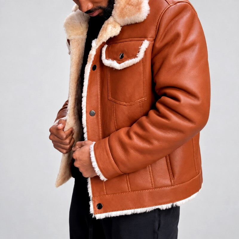 Travis - Men's Faux Leather Sherpa Lined Winter Jacket 2