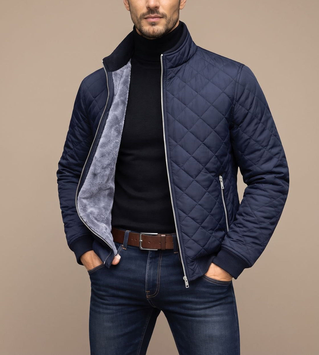 Trenton - Men's Diamond-Quilted Puffer Jacket with Fleece Lining