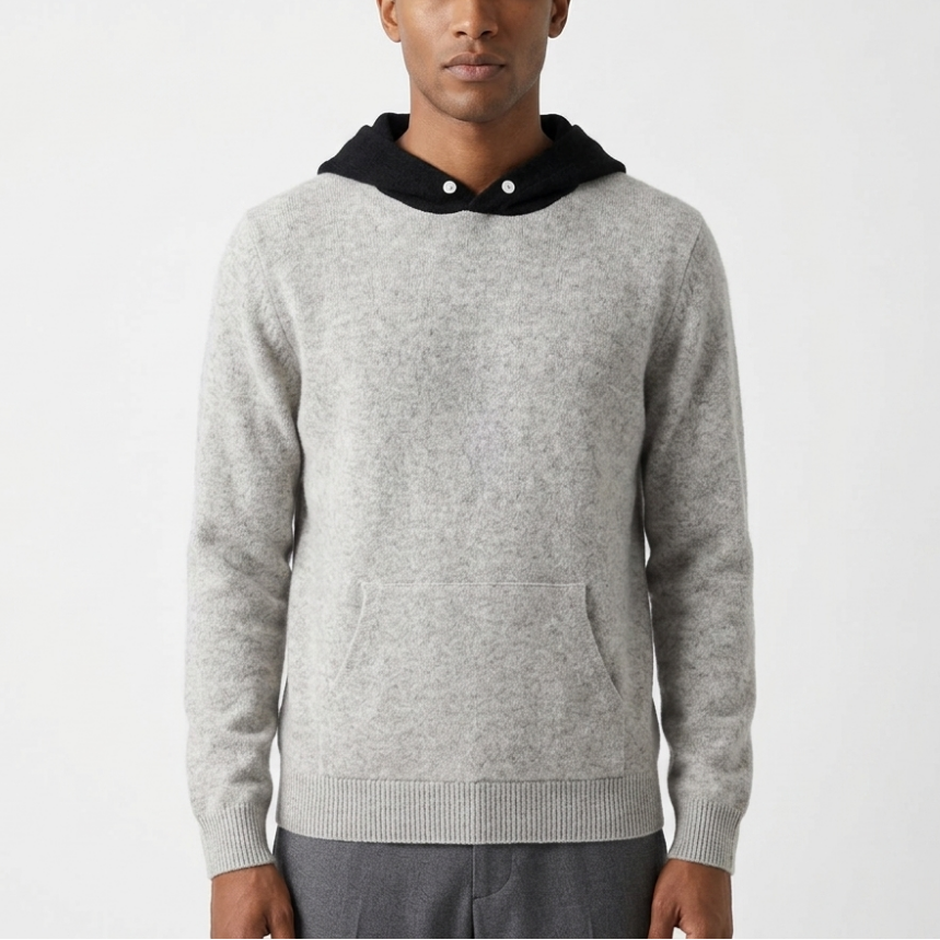 Troy - Men's Merino Wool Hoodie with Contrast Hood