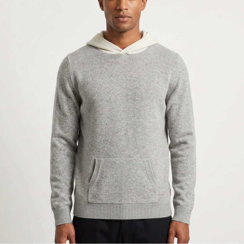 Troy - Men's Merino Wool Hoodie with Contrast Hood