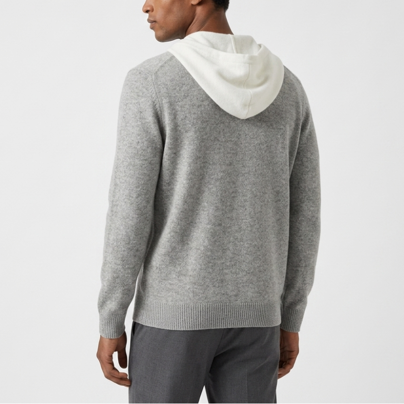 Troy - Men's Merino Wool Hoodie with Contrast Hood