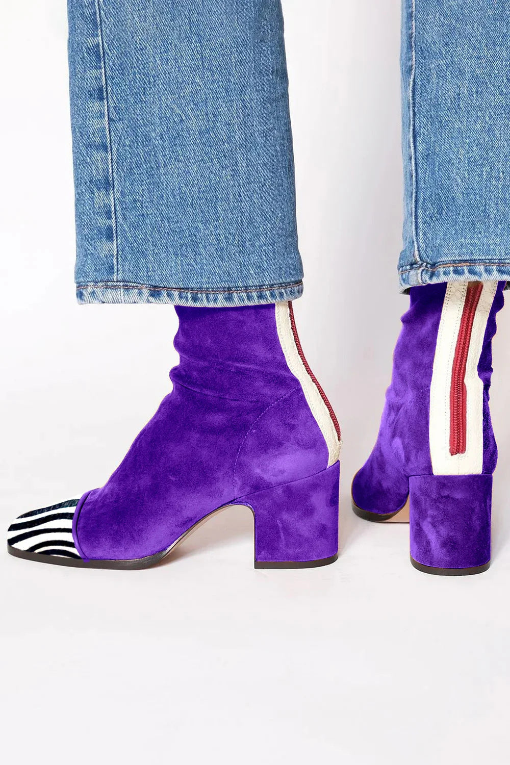 Valerie - Women's Purple Suede Block-Heel Ankle Boot