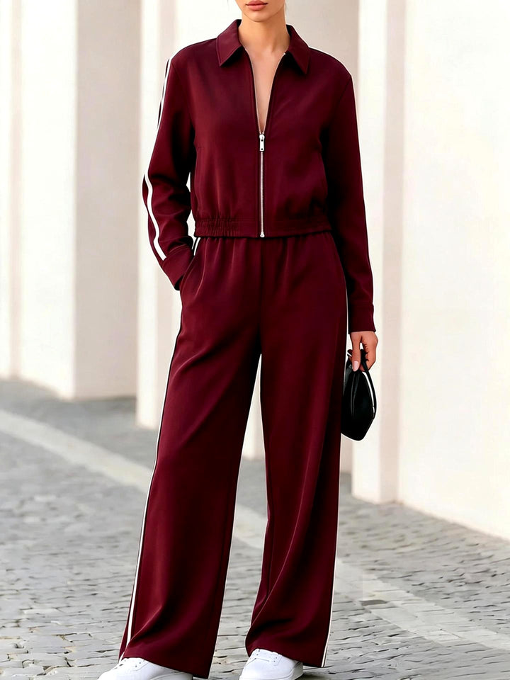 Vanessa - Women's Zip-Up Track Jacket & Wide-Leg Pants Set 3