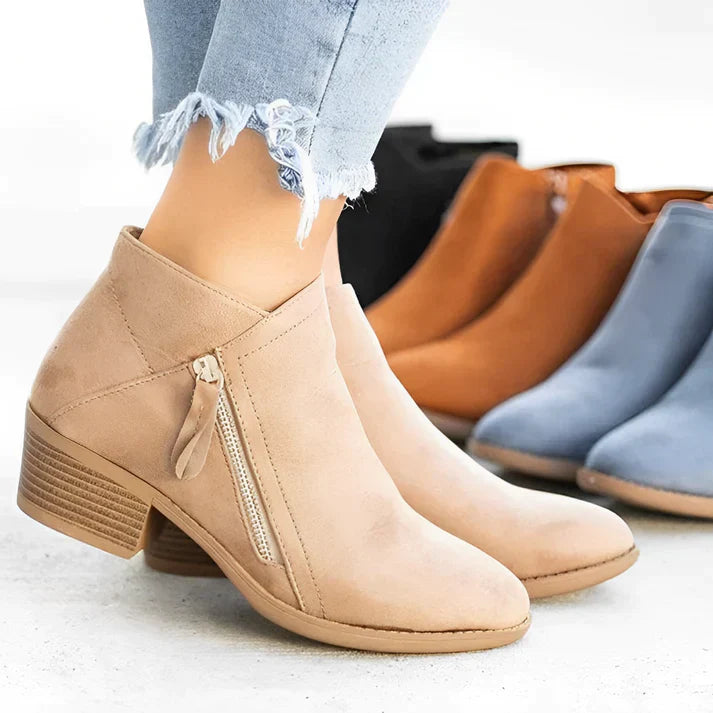 Vedette - Women's Suede Ankle Boots with Side Zip
