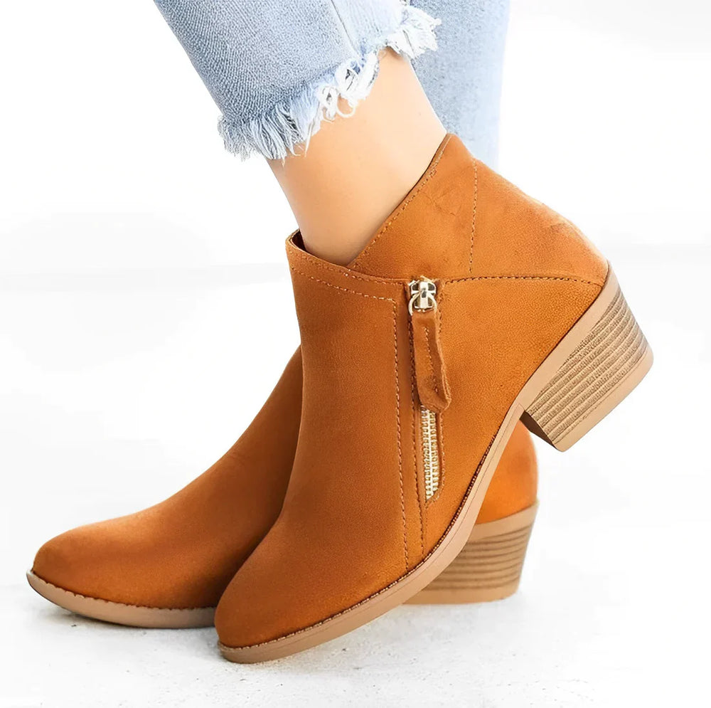 Vedette - Women's Suede Ankle Boots with Side Zip
