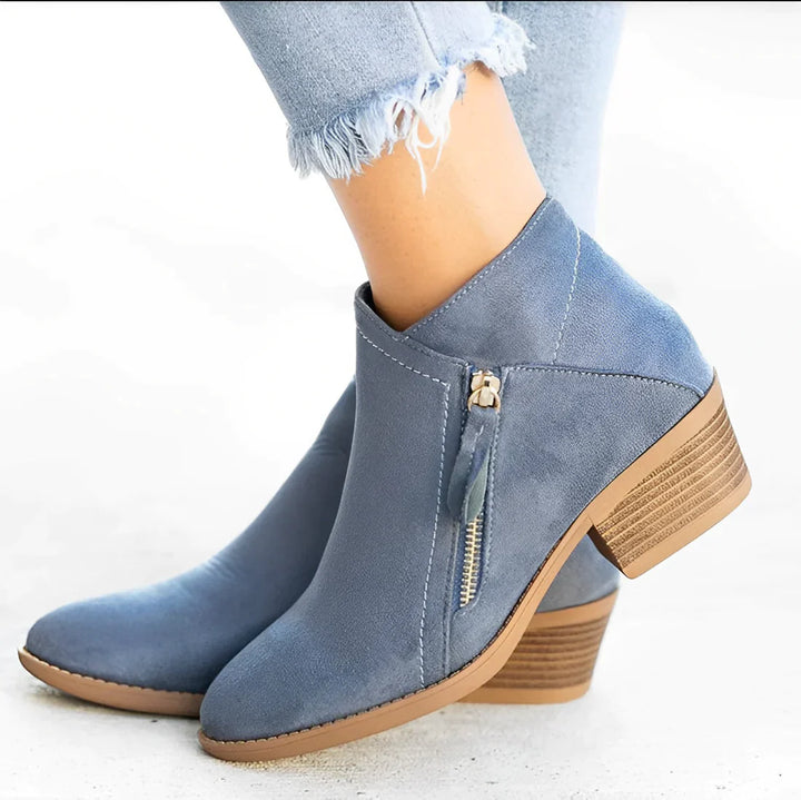 Vedette - Women's Suede Ankle Boots with Side Zip