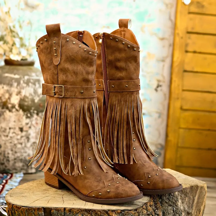 Vesper - Women's Fringe & Studded Suede Ankle Boots