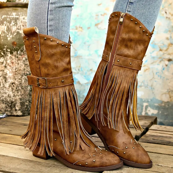 Vesper - Women's Fringe & Studded Suede Ankle Boots