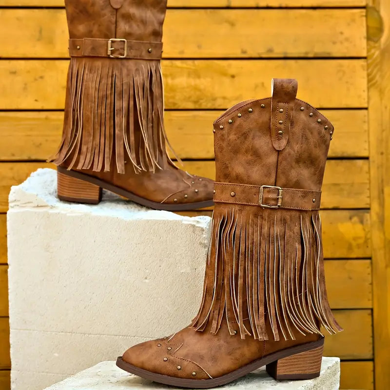 Vesper - Women's Fringe & Studded Suede Ankle Boots