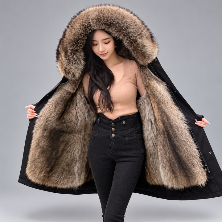 Victoria - Women's Long Hooded Faux Fur Coat