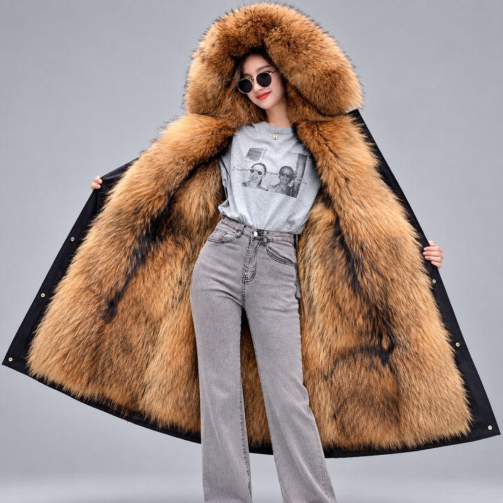 Victoria - Women's Long Hooded Faux Fur Coat