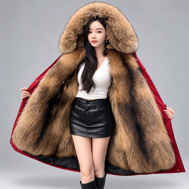 Victoria - Women's Long Hooded Faux Fur Coat
