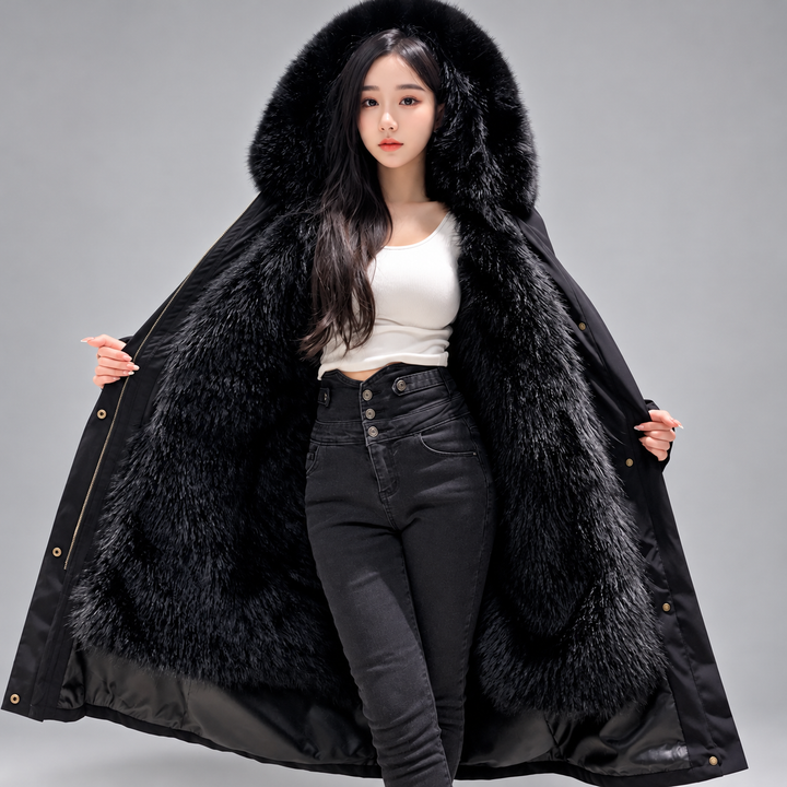 Victoria - Women's Long Hooded Faux Fur Coat