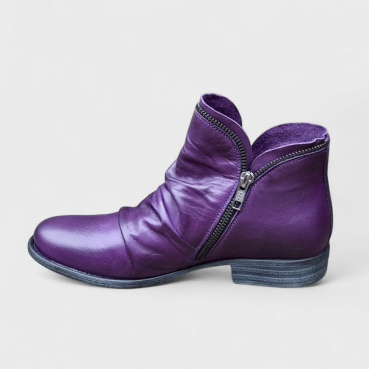 Viola - Women's Ruched Ankle Boots with Side Zip