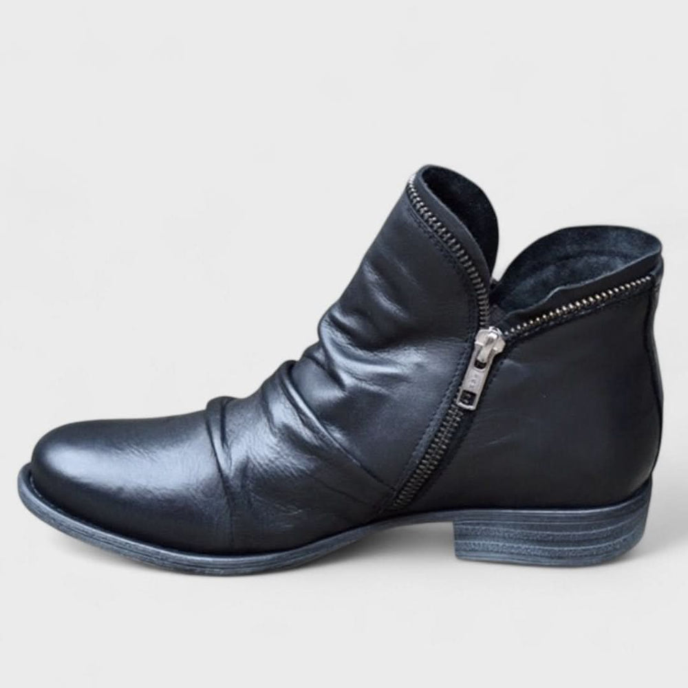 Viola - Women's Ruched Ankle Boots with Side Zip