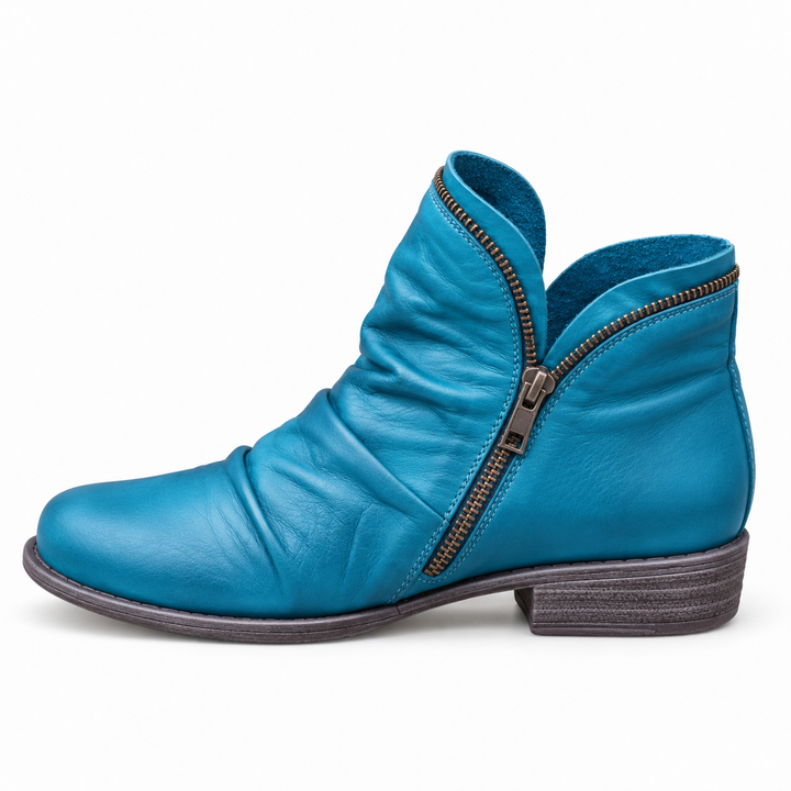 Viola - Women's Ruched Ankle Boots with Side Zip