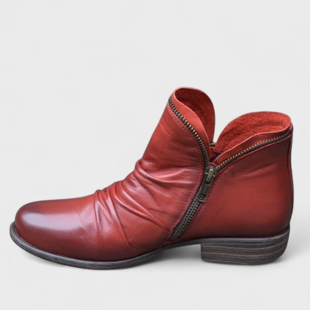 Viola - Women's Ruched Ankle Boots with Side Zip