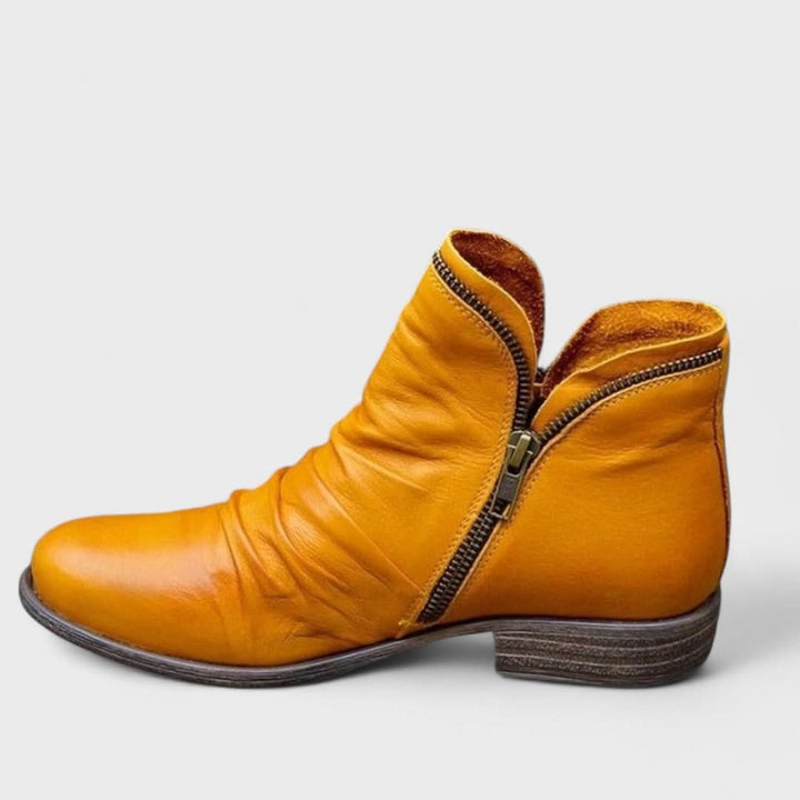 Viola - Women's Ruched Ankle Boots with Side Zip
