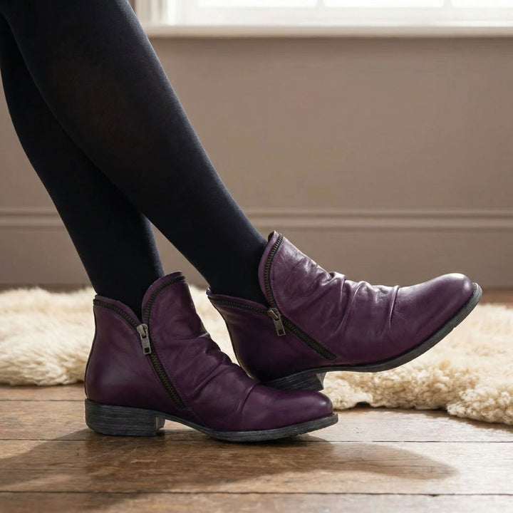 Viola - Women's Ruched Ankle Boots with Side Zip