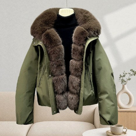 Vivian - Women's Faux Fur Hooded Cropped Parka Jacket 2