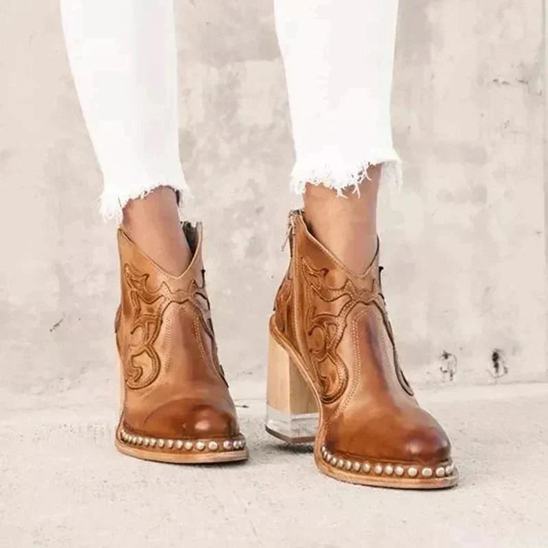 Vivienne - Women's Western Embroidered Ankle Boots