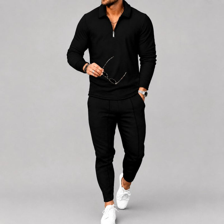 Wayne - Men's Waffle Quarter-Zip Polo Shirt and Tapered Pants Set 5