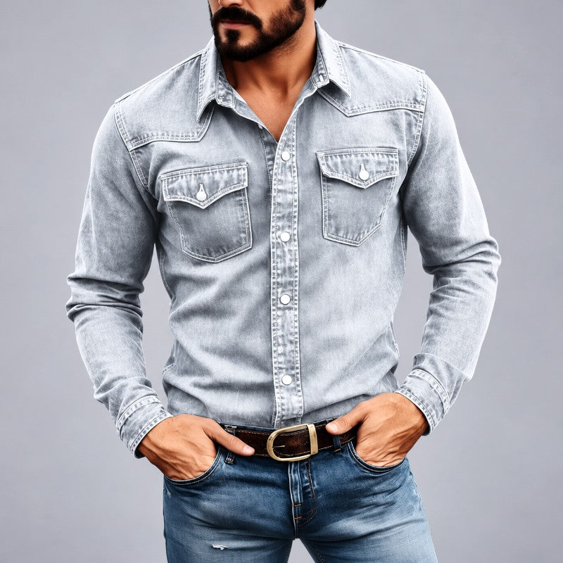 Wendel - Men's Denim Snap-Button Western Shirt 1