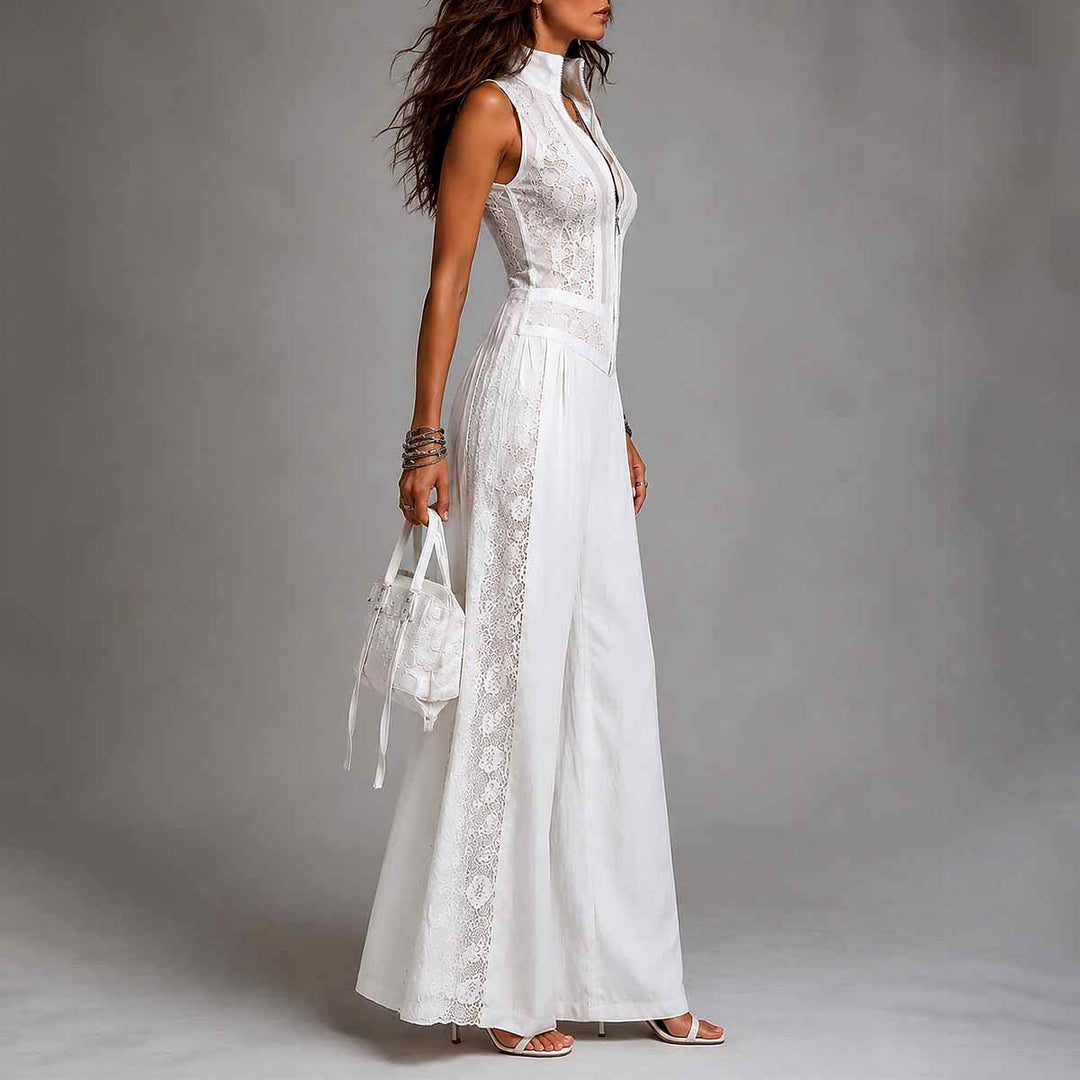 Wendy - Women's Lace Zip Front Wide Leg Jumpsuit 4