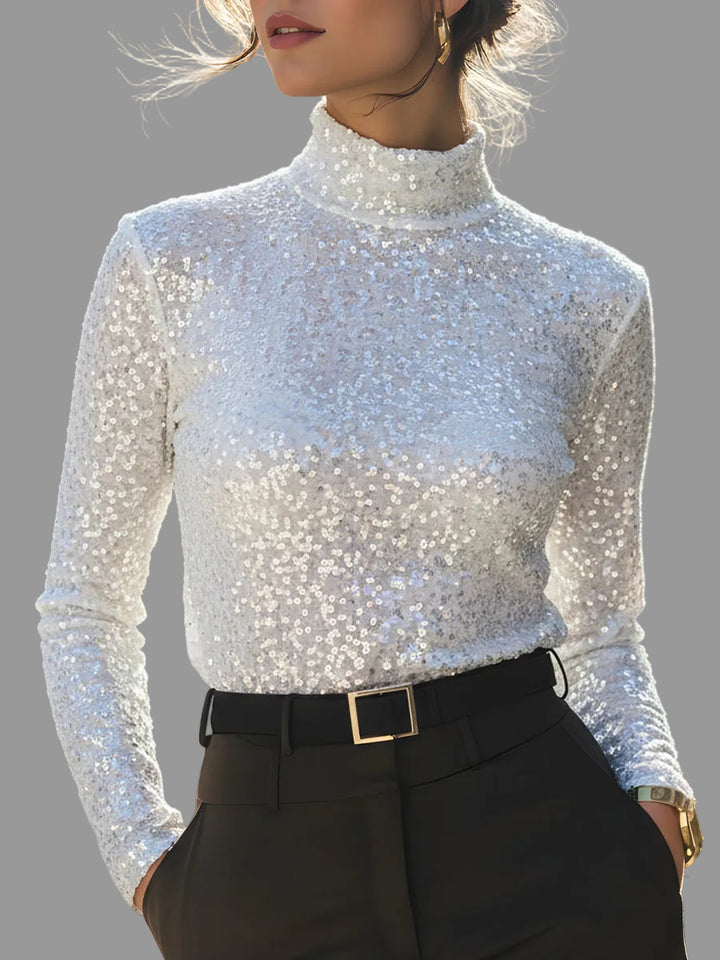 Willa - Women's Sequin Turtleneck Long-Sleeve Top