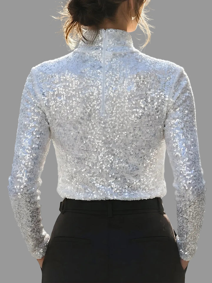 Willa - Women's Sequin Turtleneck Long-Sleeve Top