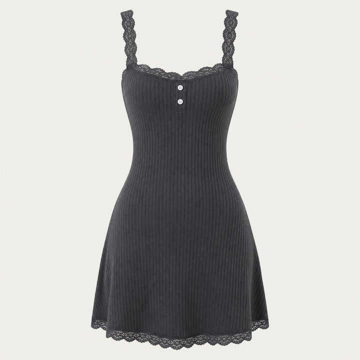 Winona - Women's Lace-Trim Ribbed Chemise Nightdress