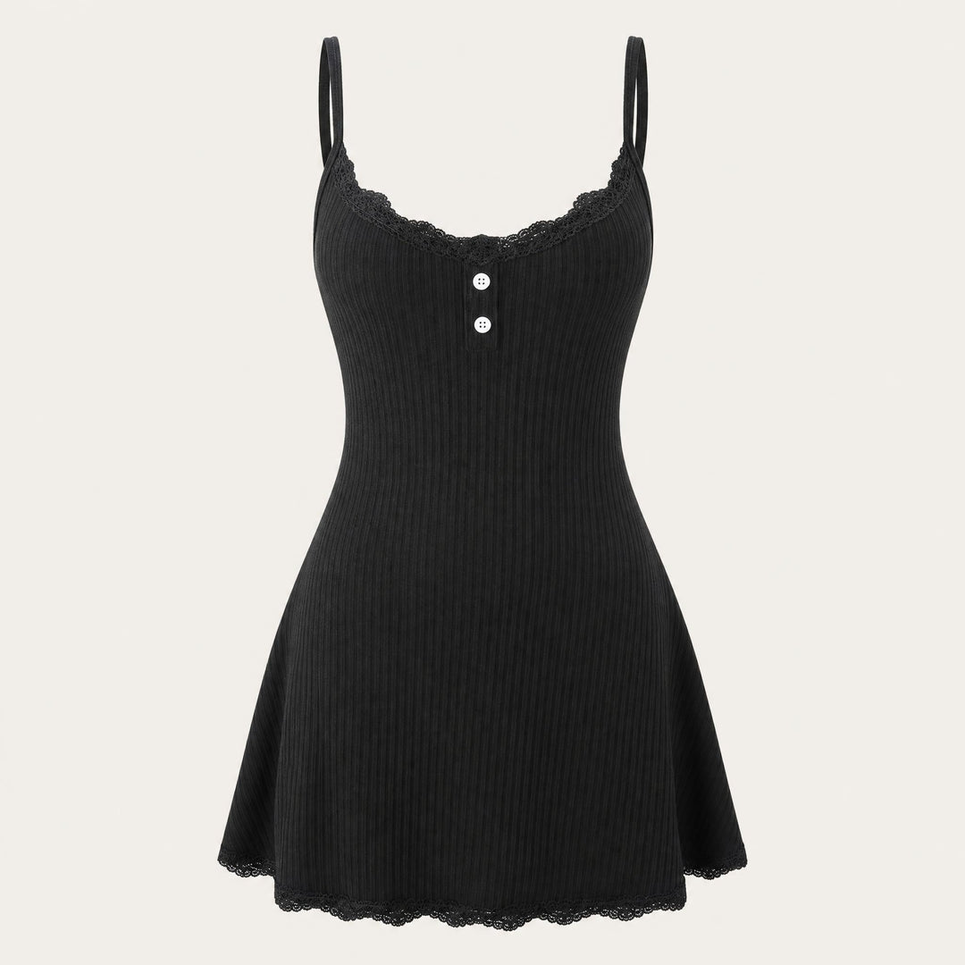 Winona - Women's Lace-Trim Ribbed Chemise Nightdress
