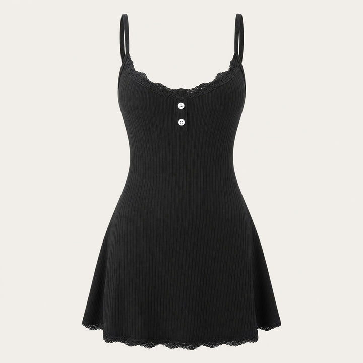 Winona - Women's Lace-Trim Ribbed Chemise Nightdress