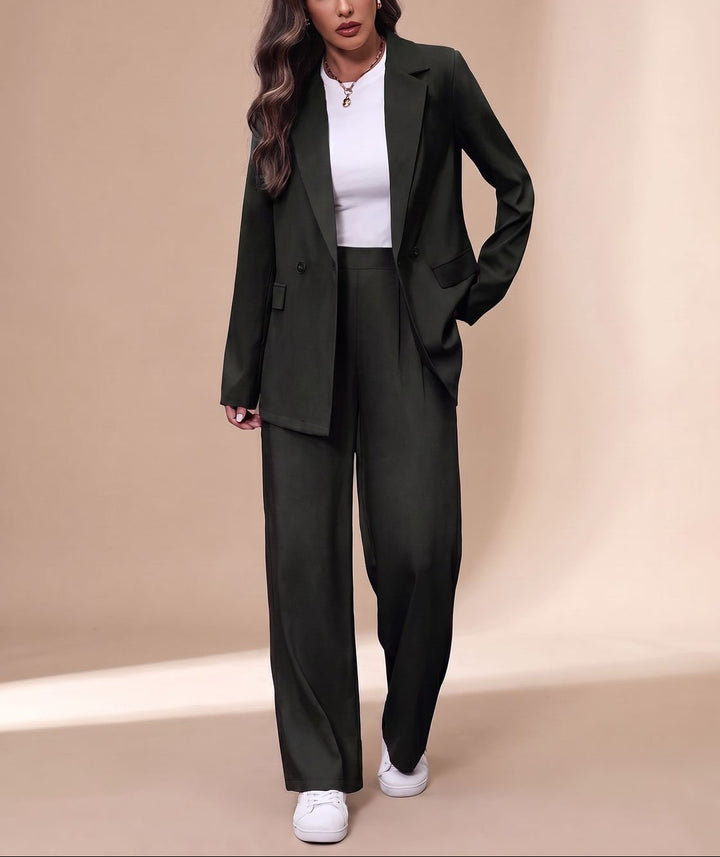 Zariah - Women's Double-Breasted Blazer and Wide-Leg Pants Set
