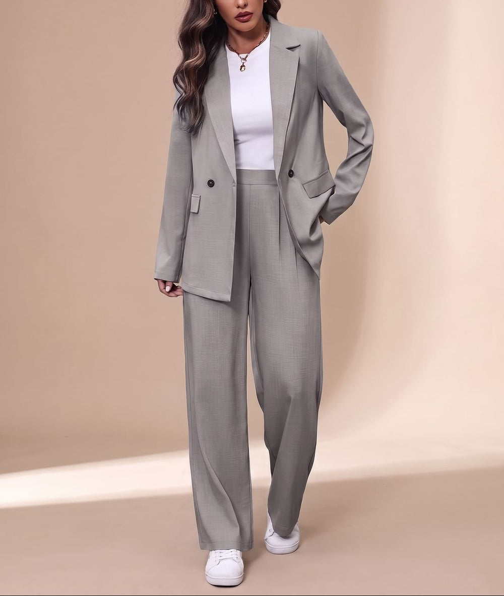 Zariah - Women's Double-Breasted Blazer and Wide-Leg Pants Set
