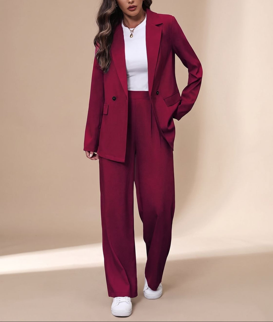 Zariah - Women's Double-Breasted Blazer and Wide-Leg Pants Set