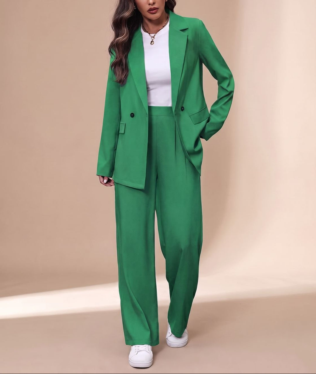 Zariah - Women's Double-Breasted Blazer and Wide-Leg Pants Set