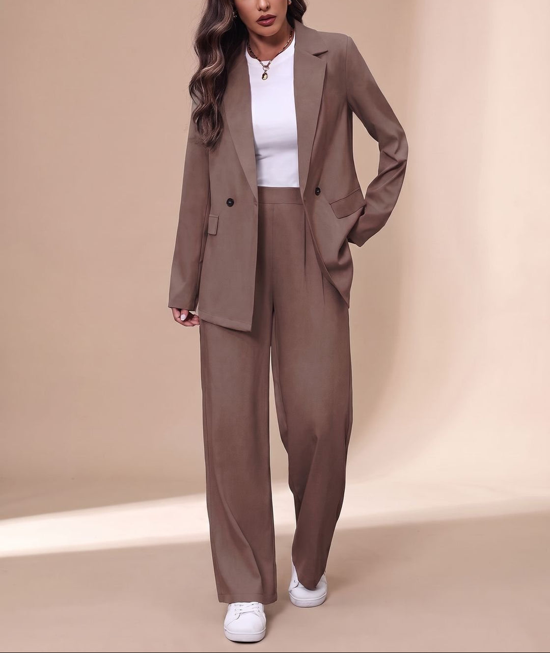 Zariah - Women's Double-Breasted Blazer and Wide-Leg Pants Set